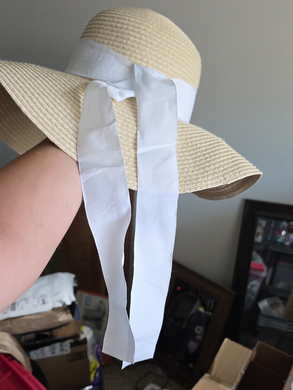 Joann Fabrics Wide Brim Straw Sun Hat with White Ribbon
